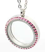 FL27 - Pink Stones Floating Locket Necklace, in Stainless Steel with chain - Image 3
