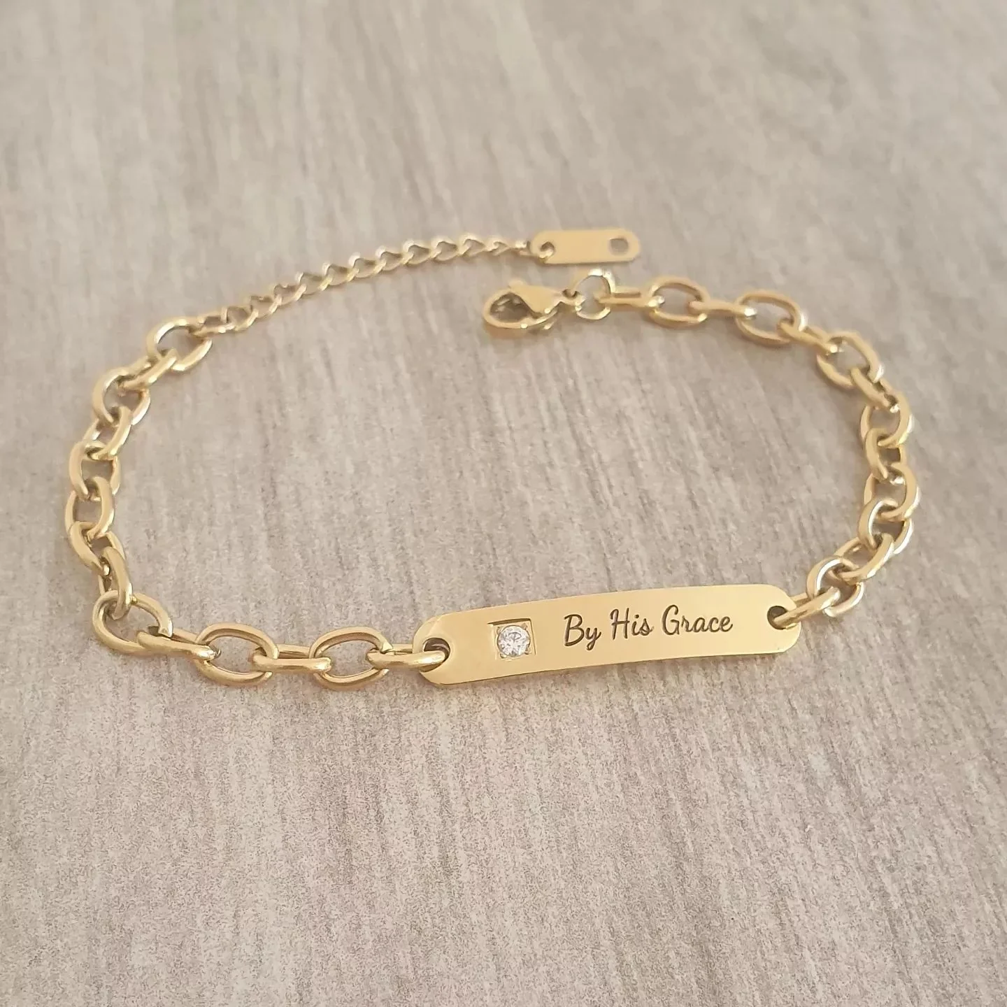 Gianna Gold Personalized CZ Stone ID bracelet, Stainless Steel, Adjustable Size (READY IN 3 DAYS) - Image 3