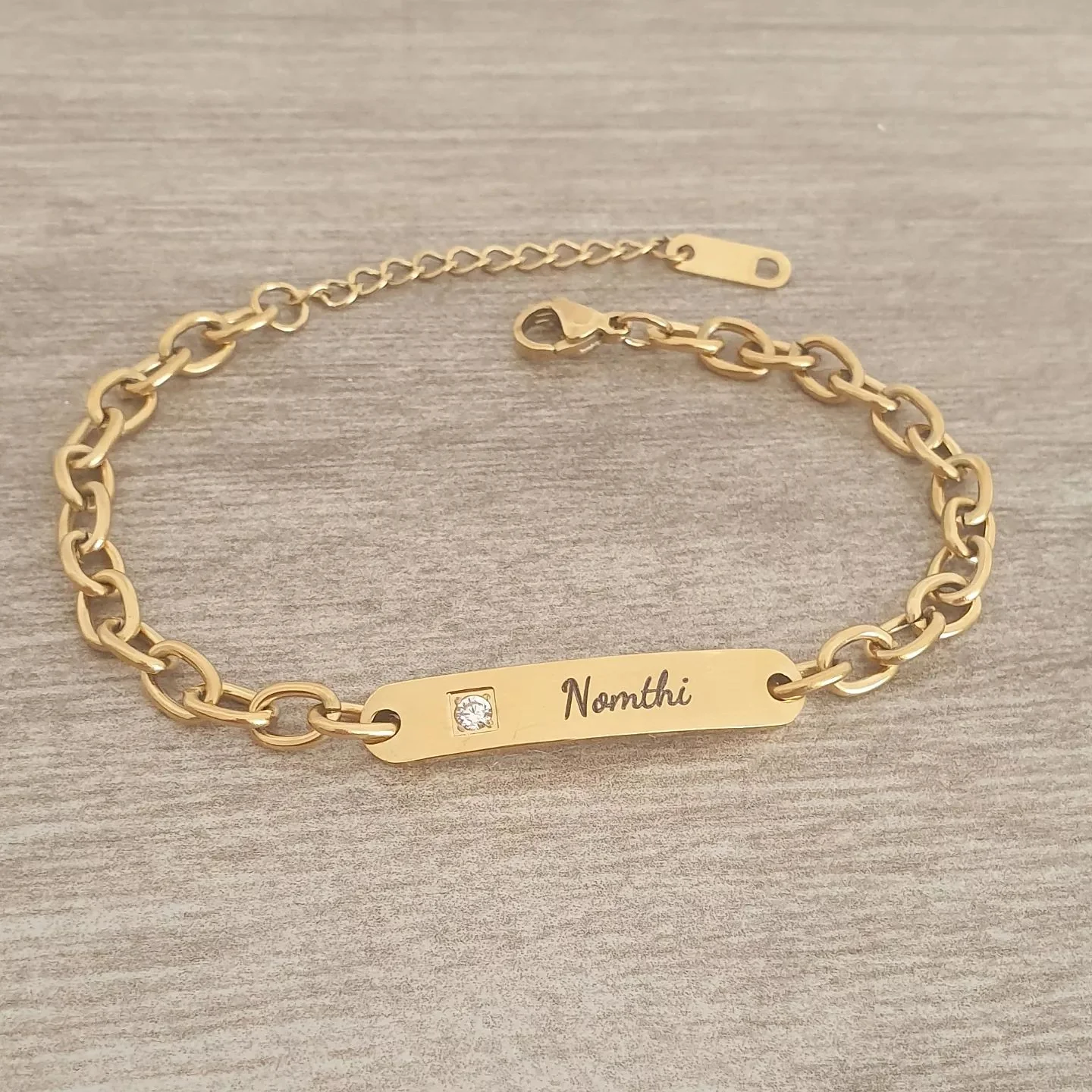 Gianna Gold Personalized CZ Stone ID bracelet, Stainless Steel, Adjustable Size (READY IN 3 DAYS) - Image 4