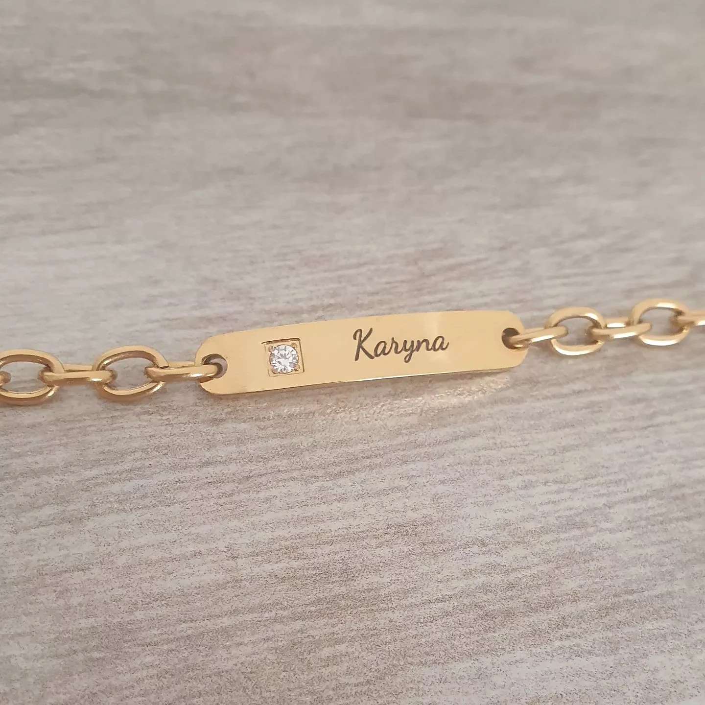 Gianna Gold Personalized CZ Stone ID bracelet, Stainless Steel, Adjustable Size (READY IN 3 DAYS) - Image 6