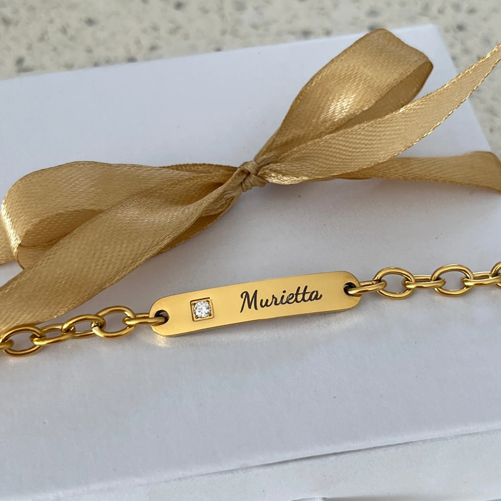 Gianna Gold Personalized CZ Stone ID bracelet, Stainless Steel, Adjustable Size (READY IN 3 DAYS) - Image 8