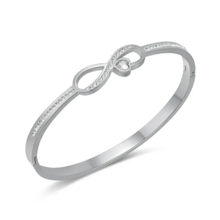 Isadora Infinity CZ Bangle, Stainless Steel Clip Open Bangle, Size: 58mm Diameter (Water & Tarnish Proof) - Image 3