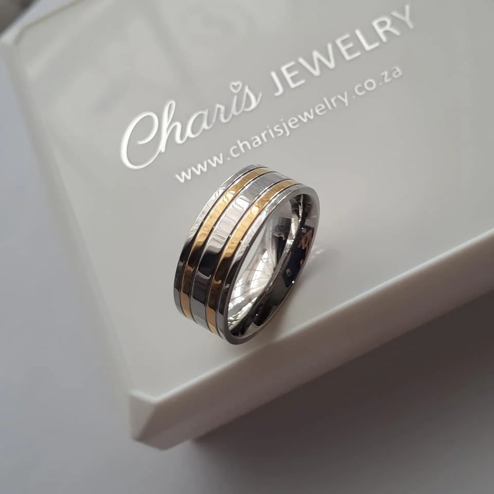 Jordan Men's High Polished Gold and Silver Stainless Steel Ring - Image 3