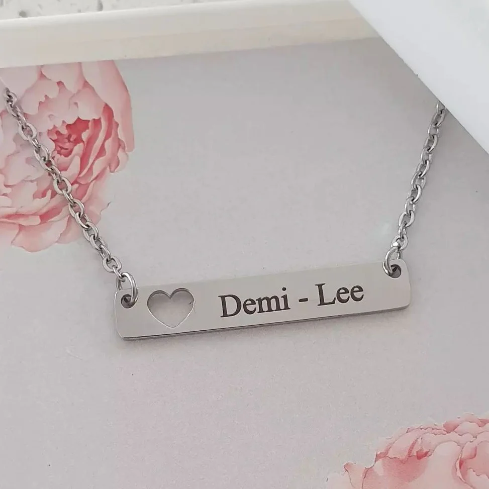 Demi-Lee Personalized Name Bar Necklace, Stainless Steel (SILVER, GOLD OR ROSE GOLD, READY IN 3 DAYS) - Image 3
