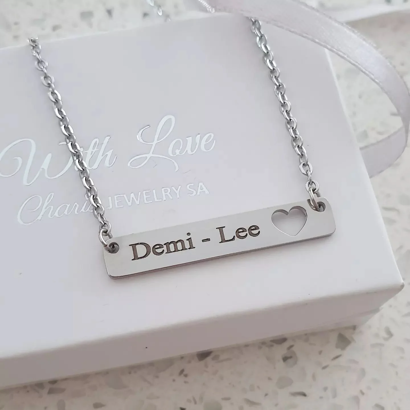 Demi-Lee Personalized Name Bar Necklace, Stainless Steel (SILVER, GOLD OR ROSE GOLD, READY IN 3 DAYS) - Image 5