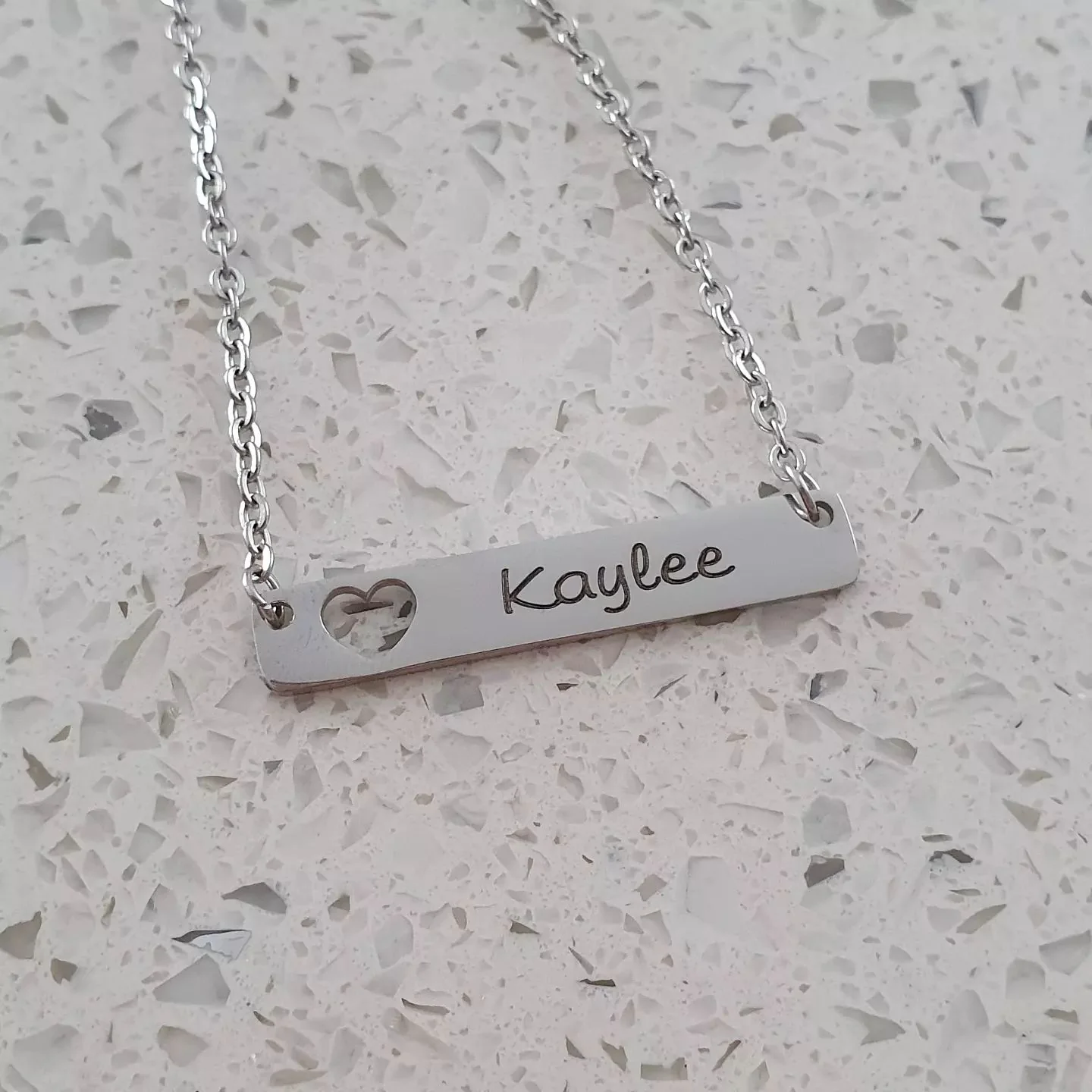 Kaylee Bar - Personalized Bar Necklace, Stainless Steel (SILVER, GOLD OR ROSE GOLD, READY IN 3 DAYS) - Image 3
