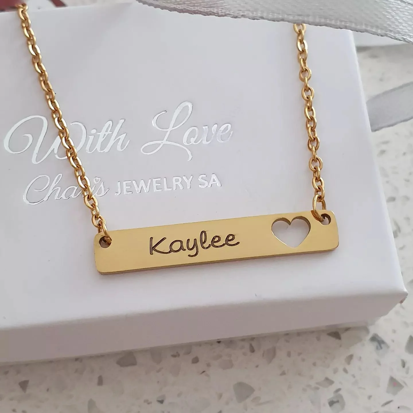 Kaylee Bar - Personalized Bar Necklace, Stainless Steel (SILVER, GOLD OR ROSE GOLD, READY IN 3 DAYS) - Image 4