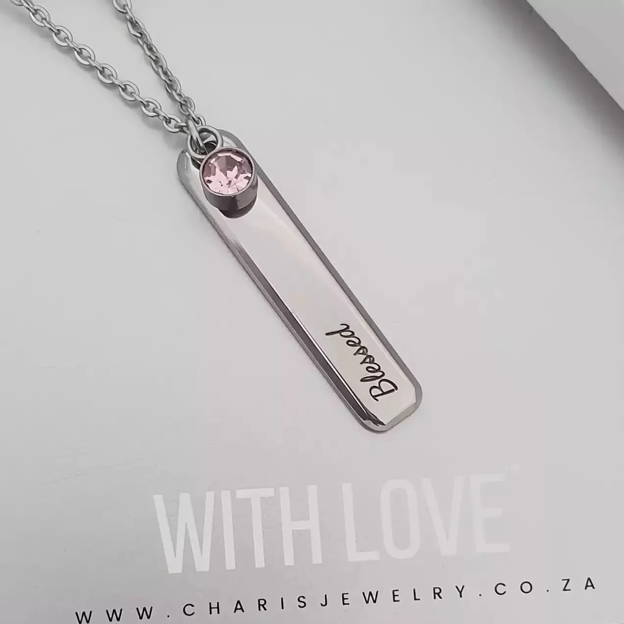 Bella Personalized Bar Necklace with Optional Birthstone, Stainless Steel (READY IN 3 DAYS) - Image 3