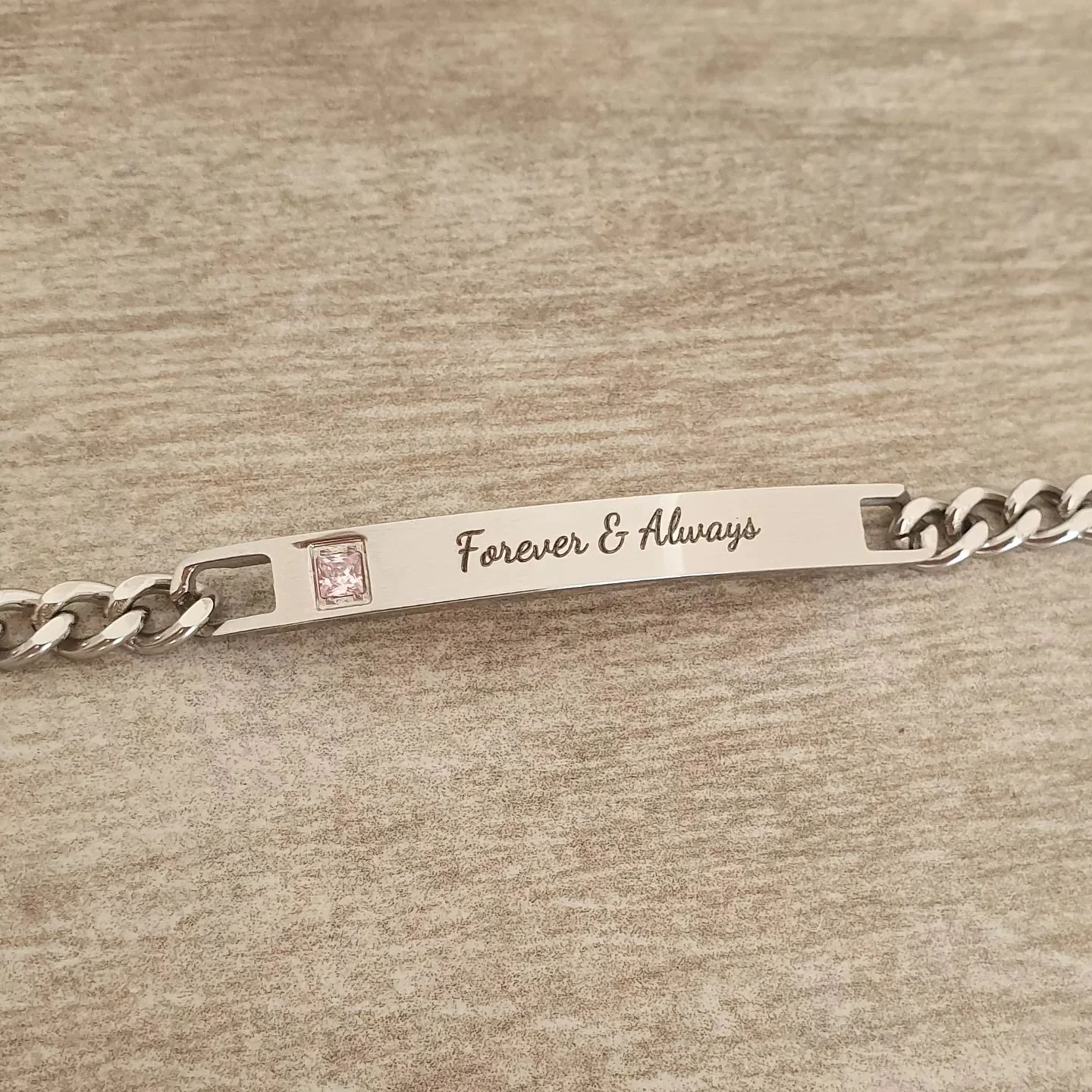 Armani Personalized Ladies Pink CZ Stainless Steel bracelet, Adjustable Size (READY IN 3 DAYS) - Image 3