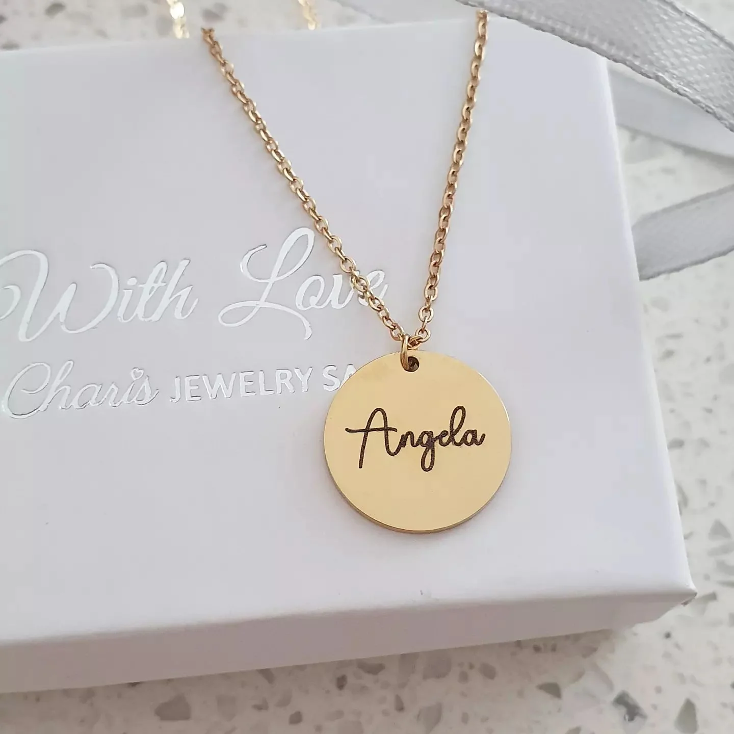 Mila Personalized Disc Necklace, Gold or Rose Gold Stainless Steel (READY IN 3 DAYS) - Image 3