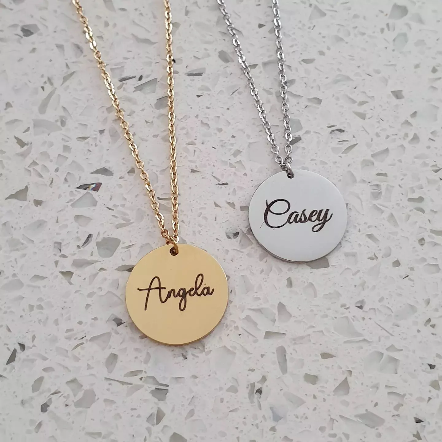 Casey Round - Personalized Disc Necklace, Stainless Steel (SILVER, GOLD OR ROSE GOLD, READY IN 3 DAYS) - Image 3