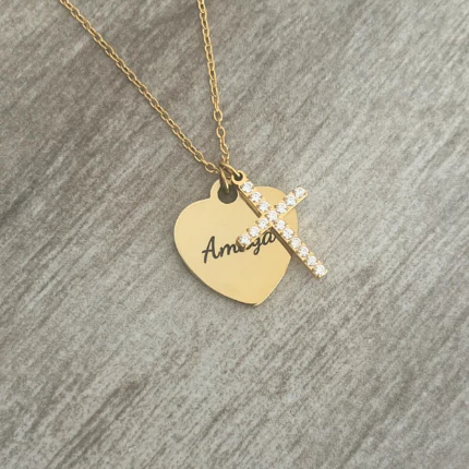 Gracelynn Personalized Heart with Cross Necklace, Gold Stainless Steel, Adjustable 45cm chain - Image 3
