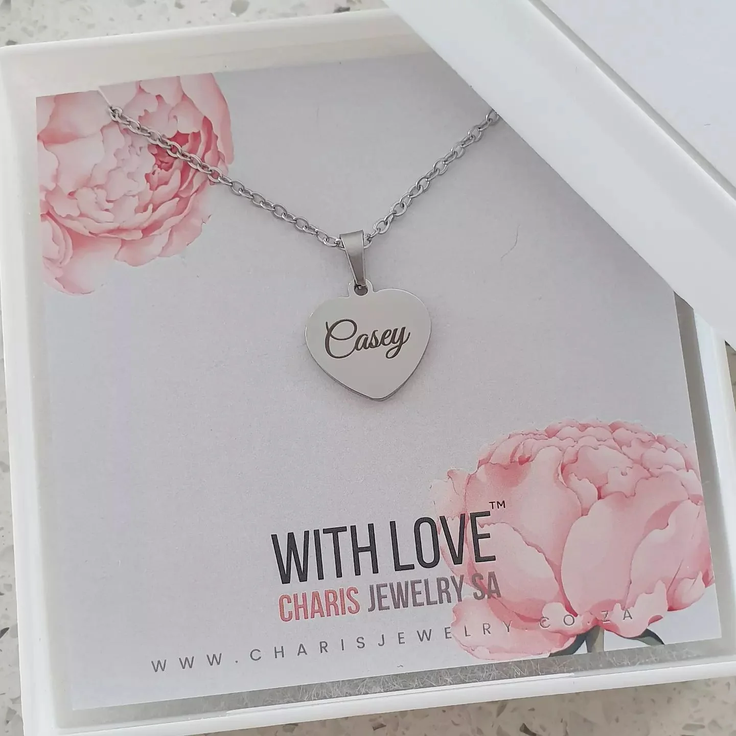 Casey Personalized Heart Necklace, Silver Stainless Steel (READY IN 3 DAYS) - Image 3