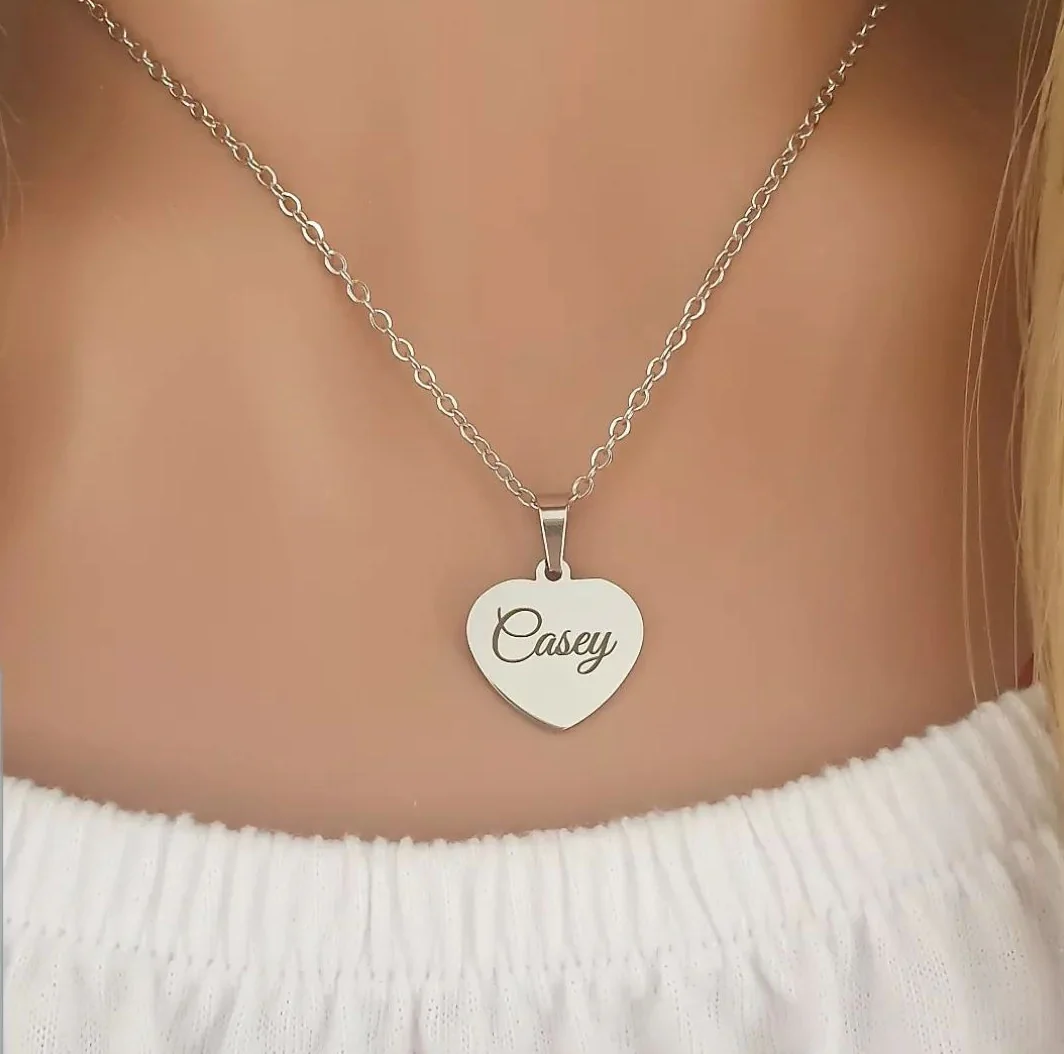 Casey Personalized Heart Necklace, Silver Stainless Steel (READY IN 3 DAYS) - Image 4