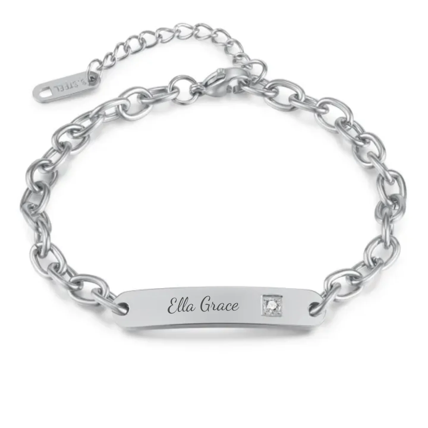 Gianna Personalized Stainless Steel CZ ID bracelet, Adjustable up to 21cm (READY IN 3 DAYS) - Image 4