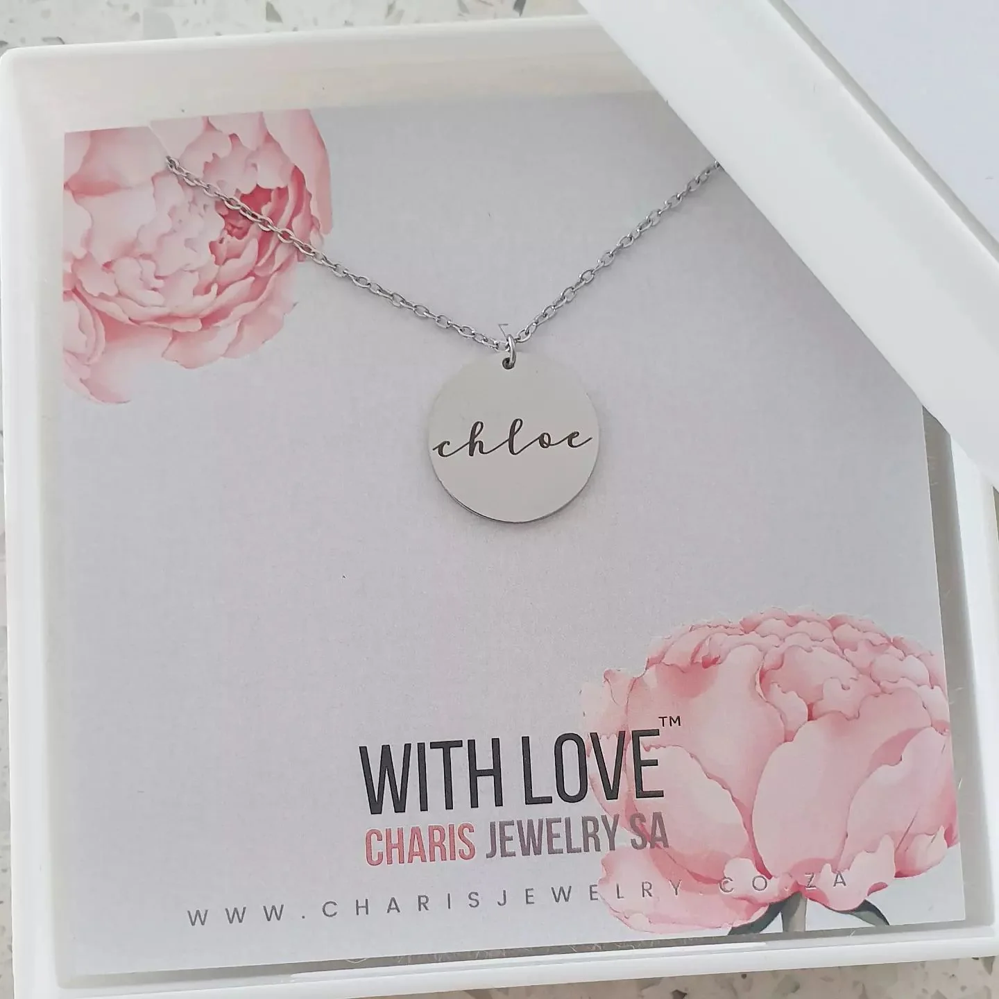 Chloe Personalized Round Necklace, Stainless Steel (SILVER, GOLD OR ROSE GOLD, READY IN 3 DAYS) - Image 3