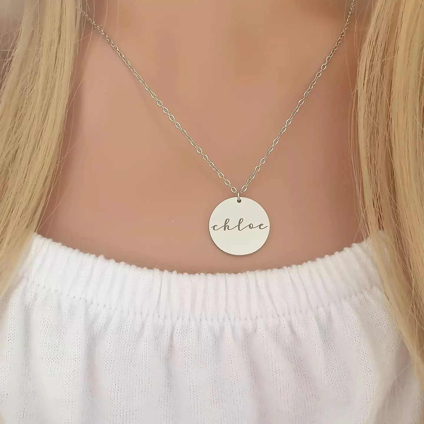 Chloe Personalized Round Necklace, Stainless Steel (SILVER, GOLD OR ROSE GOLD, READY IN 3 DAYS) - Image 4