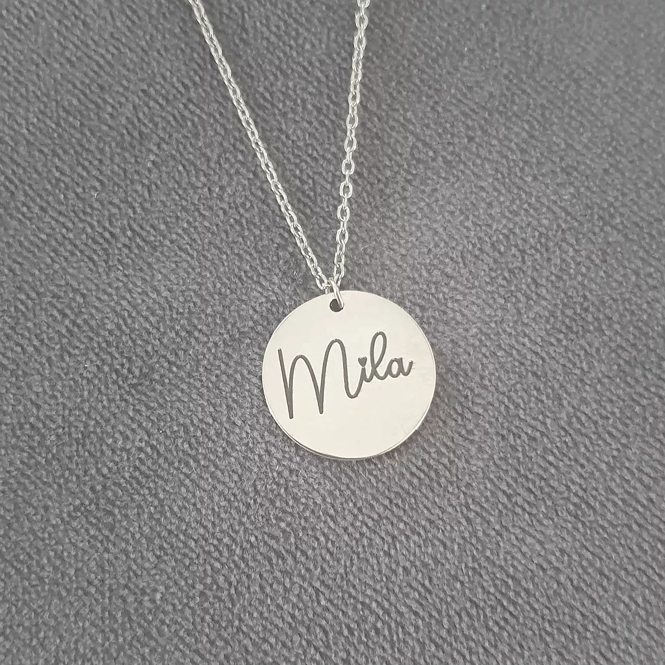 Mila Personalized Disc Necklace, Silver Stainless Steel (READY IN 3 DAYS) - Image 3