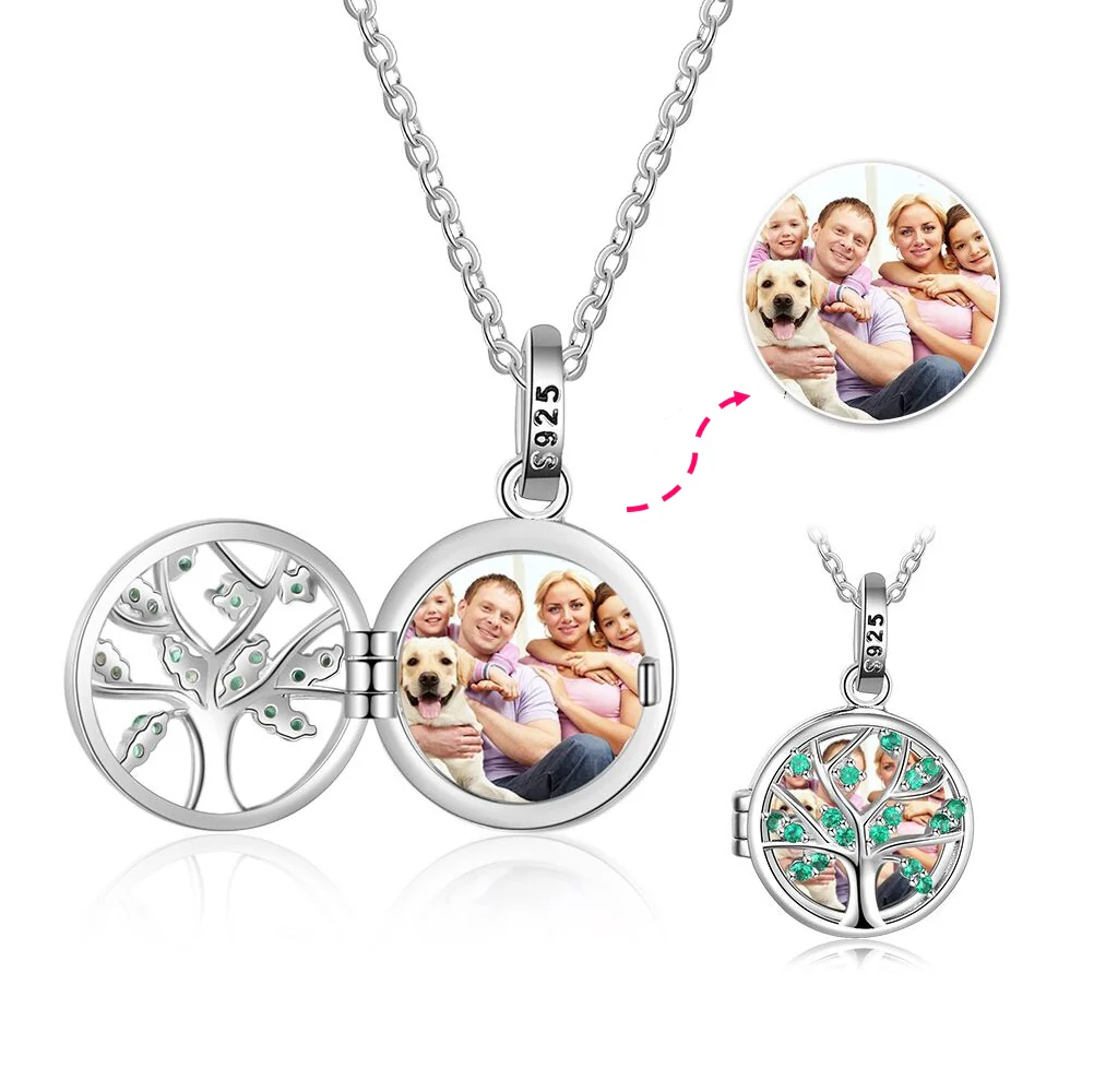 CNE103624 - 925 Sterling Silver Personalized Photo Tree Locket Necklace, - Image 4