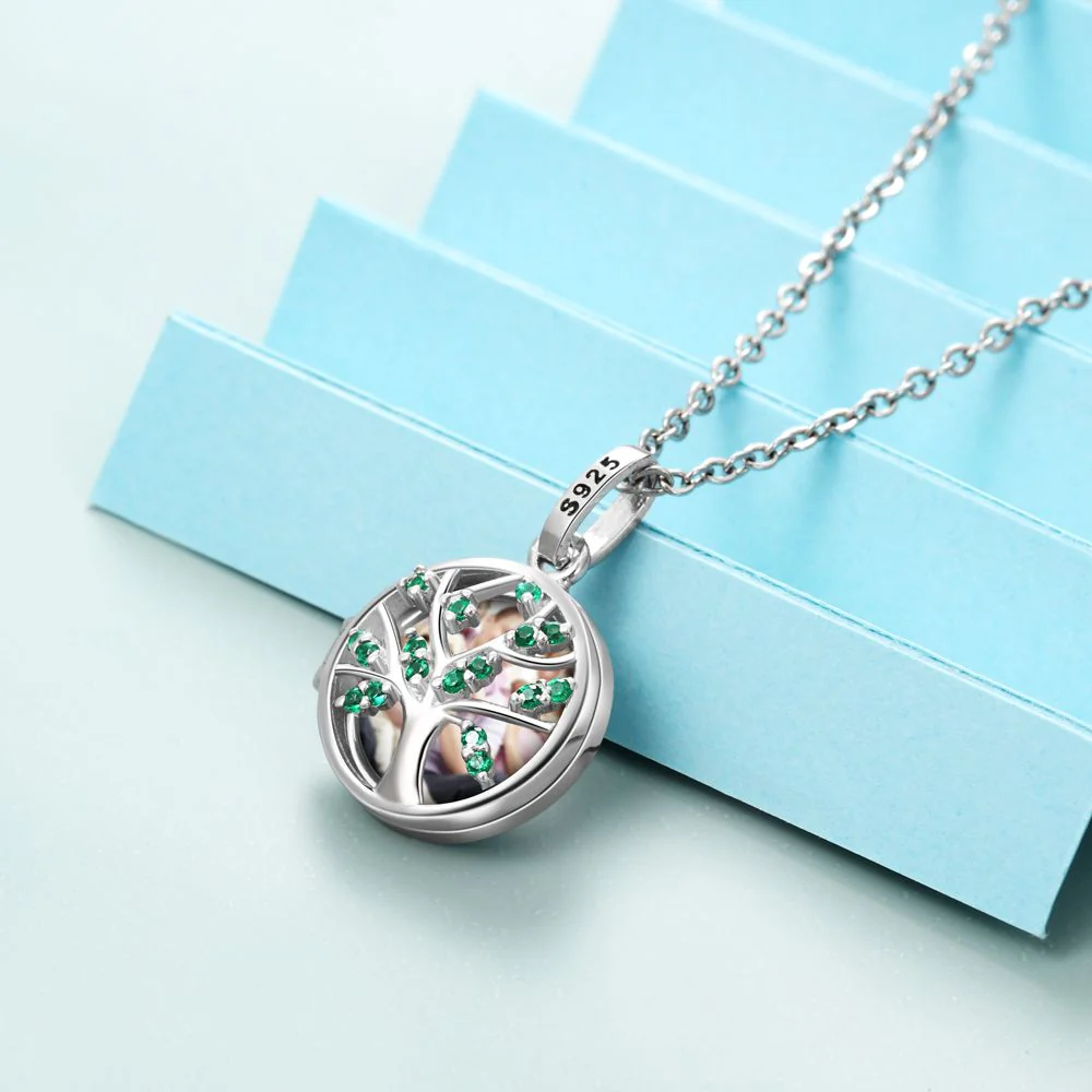 CNE103624 - 925 Sterling Silver Personalized Photo Tree Locket Necklace, - Image 6
