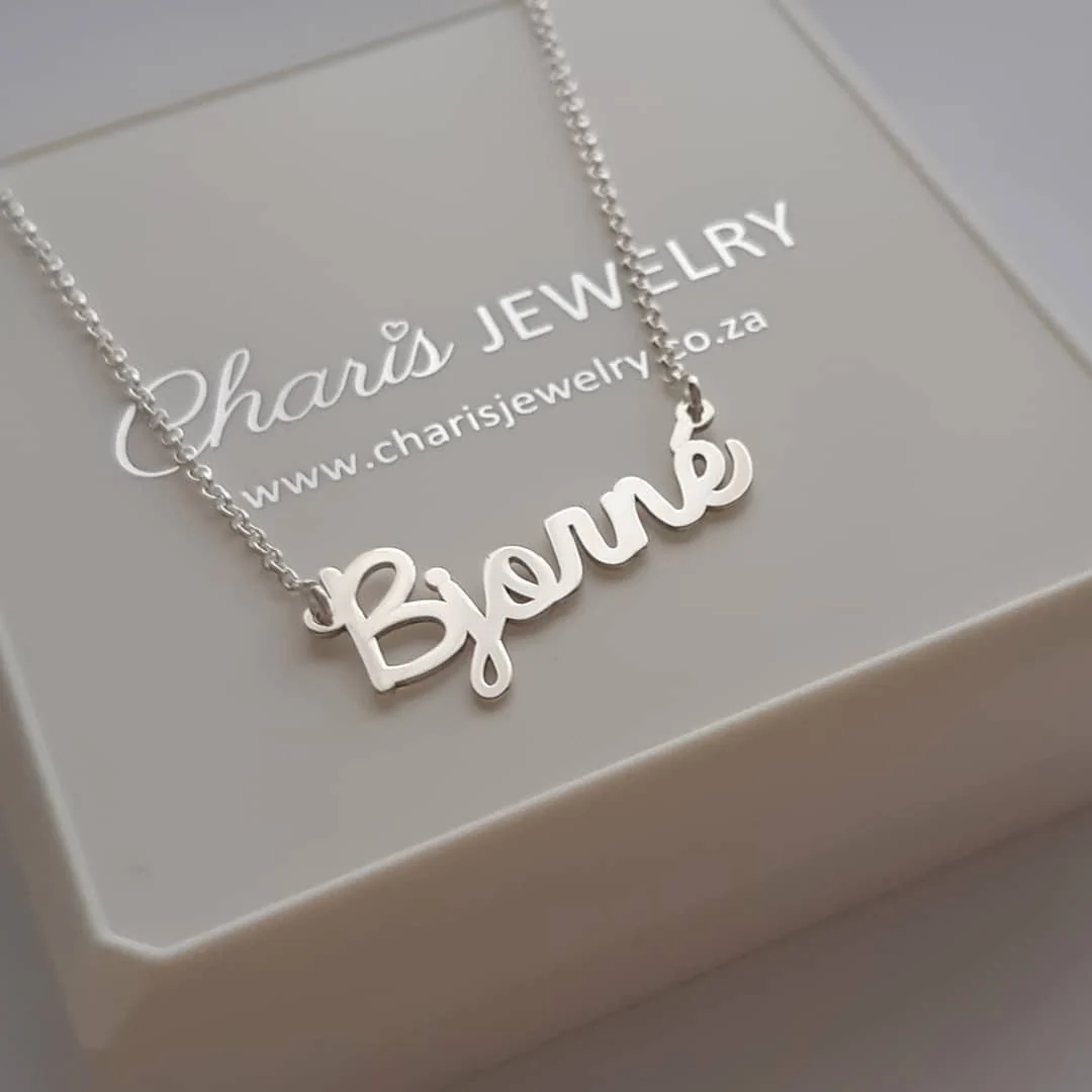 CNE111455 - Sterling Silver Personalized Custom Cursive Name Necklace on Rollo Chain - Image 3