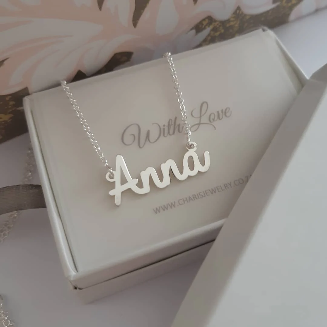 CNE111455 - Sterling Silver Personalized Custom Cursive Name Necklace on Rollo Chain - Image 5